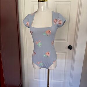 Free People Floral Bodysuit in Blue and Pink